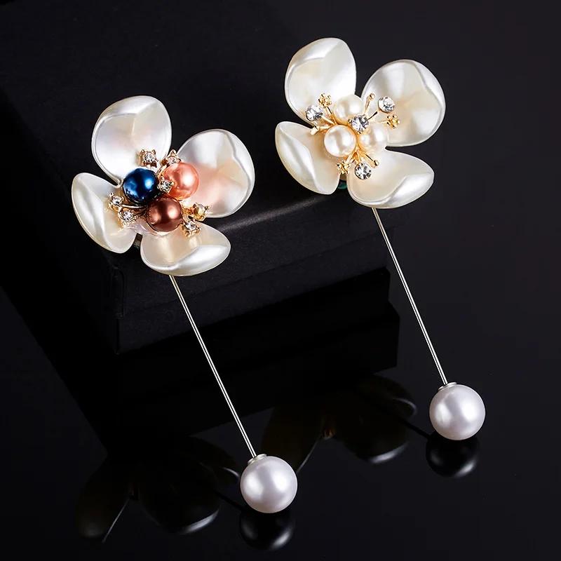 Engood 40pcs Shell Pearl Rhinestone Sewing Trim Embellishment Craft Flower Brooch Pearl Pin for Lady Women Jewelry Accessories