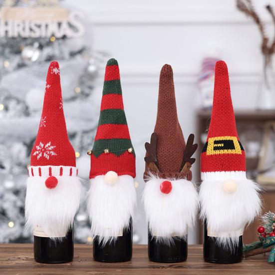 Christmas Wine Bottle Cover Knitted Plush Gnome Wine Bottle Topper Cover for Christmas Dining Table Decor New Year Party Supplies