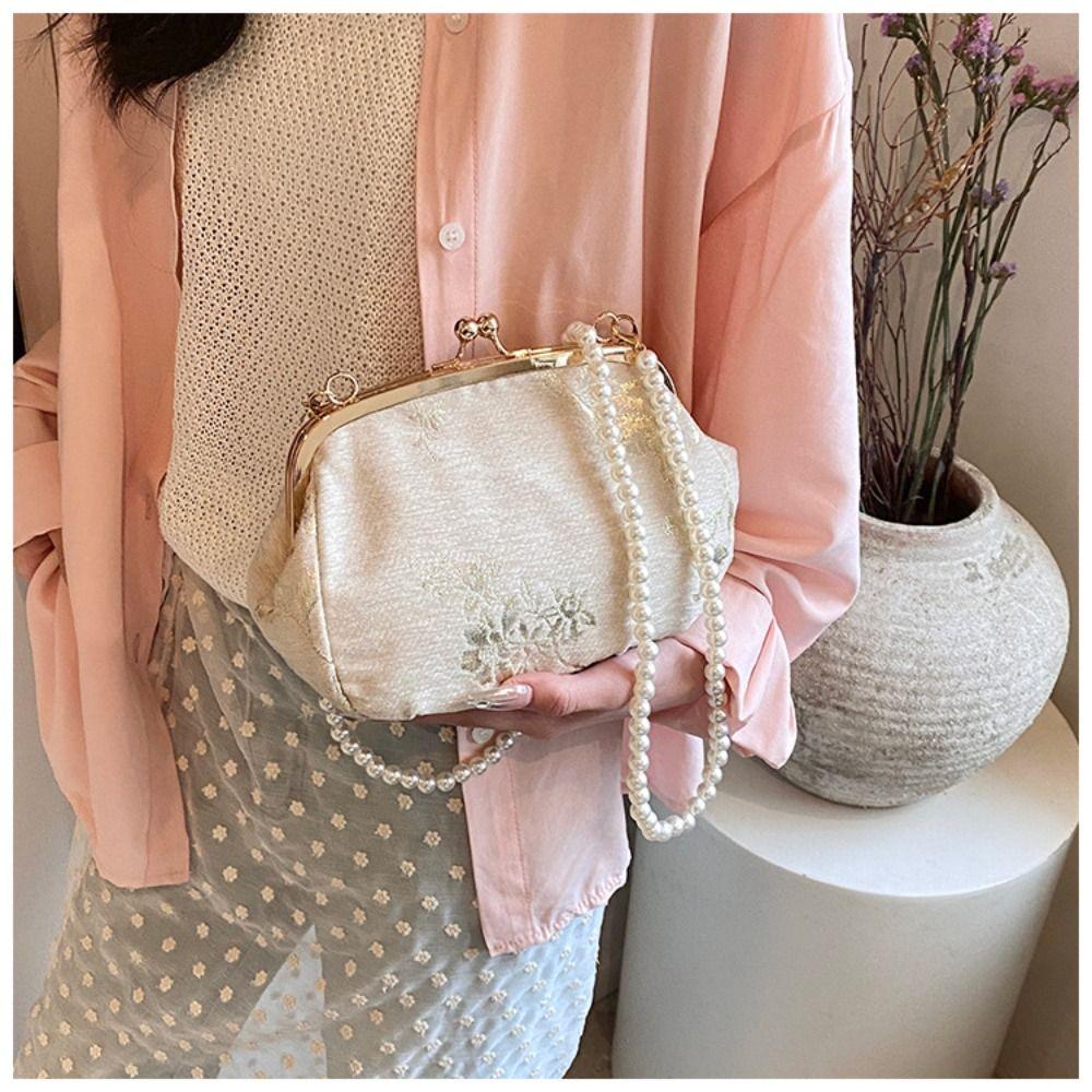 Pearl Chain Hanfu Embroidery Handbag Embroidered Cheongsam Bag Chinese Style Handbag  Wedding