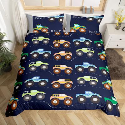 Truck Bedding Boy Cars Duvet Cover Set For Kids Girls Teens Freestyle Truck Decor Comforter Cover Blue Quilt Cover Bedding Decor