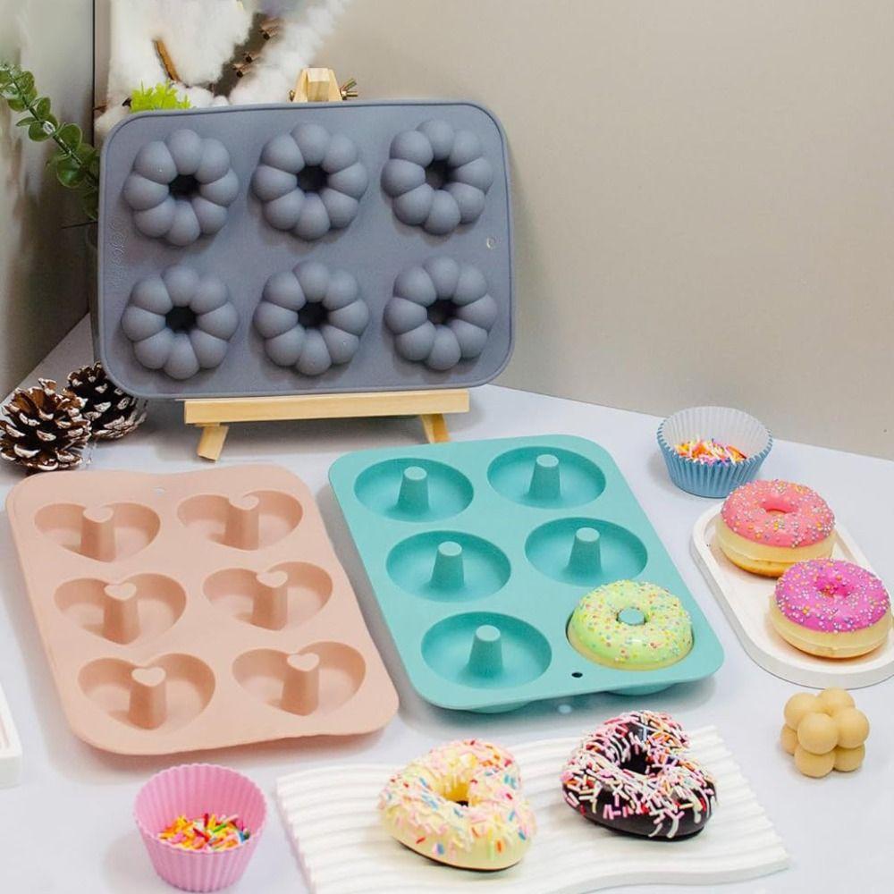 3PCS Silicone 6-Cavity Donut Baking Pan Soft Bread Mold Household Dessert Mold  Cake