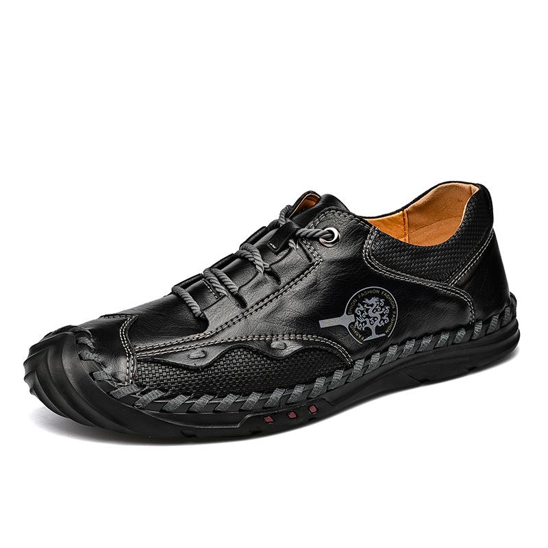 2022 Spring Men s Breathable Casual Leather Shoes - Large Size Handmade Moccasins 39 чёрный
