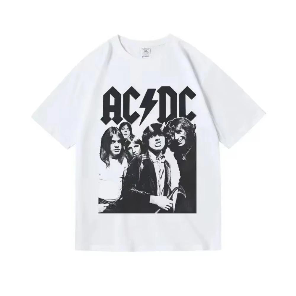 New ACdc Rock Band Cotton Printed Singer Women Men T-shirt High Quality Round Neck Breathable Y2K Short Sleeve 2025 Fan Top