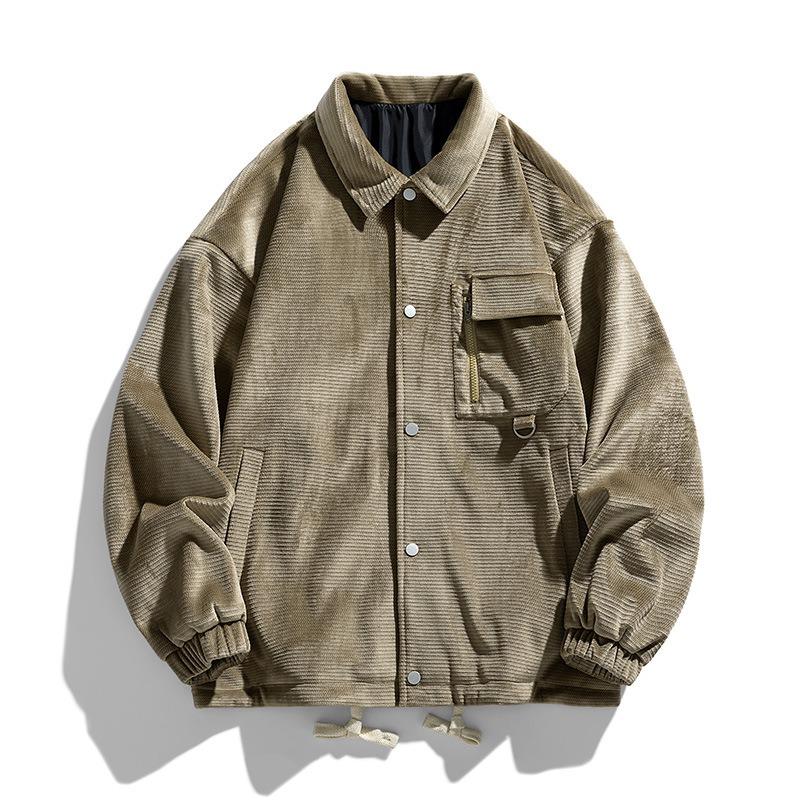 Autunno Inverno Abbigliamento da Lavoro Giacca di Velluto a Coste da Uomo Cappotto Elegante con Revers Maschile Casual Vintage Monopetto Cappotti Caldi Giacca