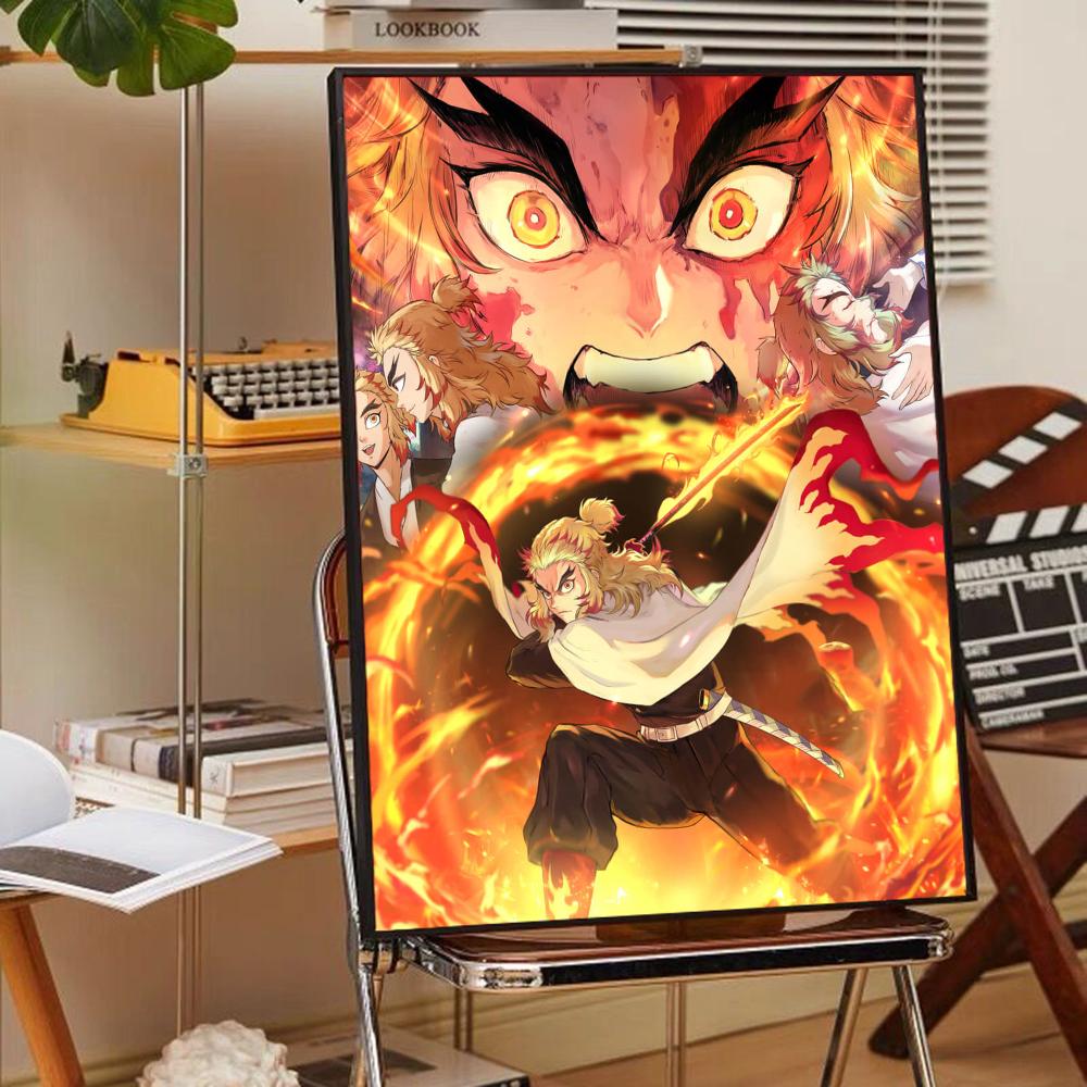 Anime Demon Slayer R-Rengoku Kyoujurou Poster Anime Poster Selbstklebend HD Qualität Wandkunst Retro Poster für Zuhause Kawaii Raumdeko