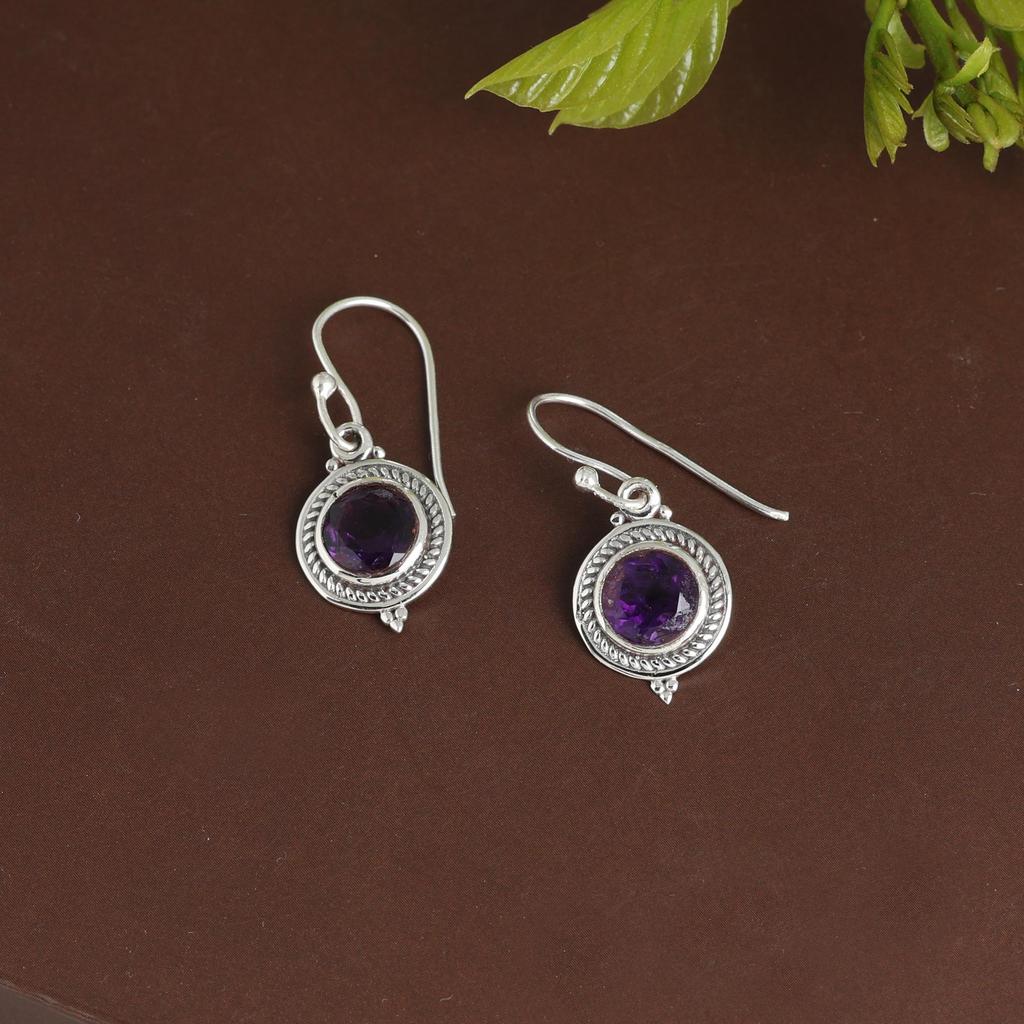 Faceted Amethyst Silver Earring, 925 Sterling Silver Handmade Jewelry, February Birthstone Earring, Silver Earring, Women Jewelry