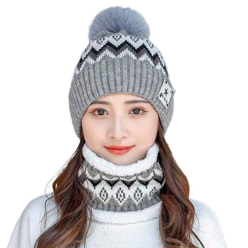 2PCS Beanies Cycling Windproof Hat Scarf Set Outdoor Plush Velvet Winter Ear Protection Neck Warmer Women