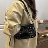 2025 New Autumn Casual Women's Simple Retro Fashion Rivets Simple Broadband Single Shoulder Oblique Span Small Square Bag
