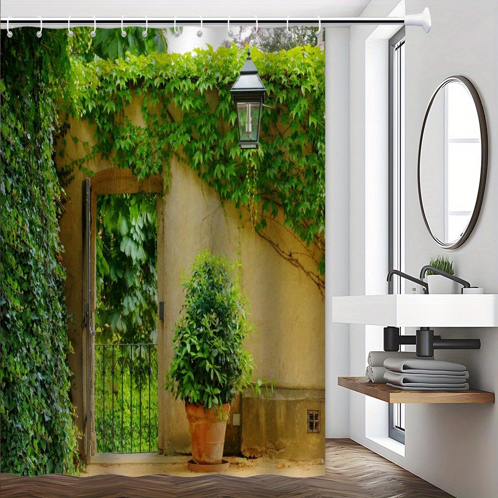 

Charming Garden Entrance Bath Curtain - Green Vines & Lantern, Waterproof Home Decor Adds Rustic Charm to Your Bathroom W90XH180cm
