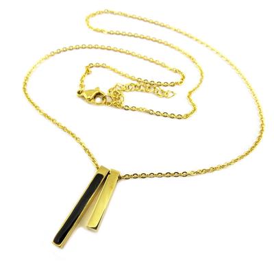[P8092] - Gold-black 'Boho' Steel Necklace - 25x5 Mm