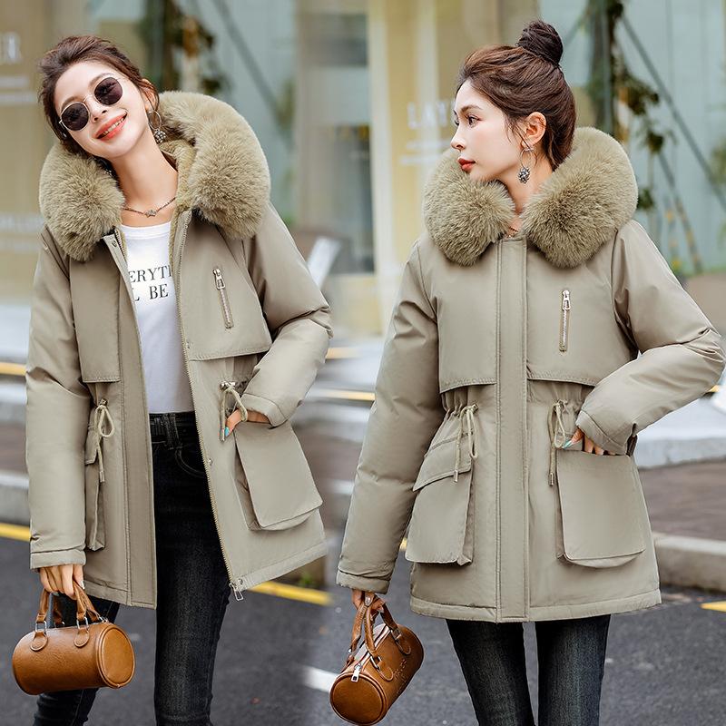 Winter new women's big fur collar pie to overcome fashion age reduction and thin cotton-padded clothes thickened to keep warm