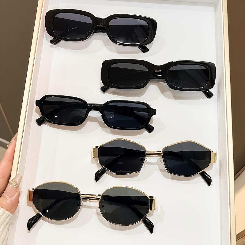 5 Pairs of Women's Fashionable Glasses - Black Multi Style Rectangular Frame Decorative Lenses