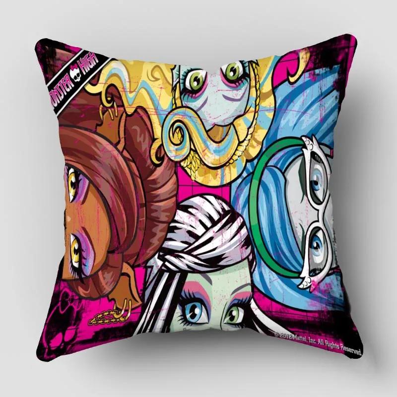 Monster High Pillow Cover Bedroom Home Office Decorative Pillowcase Square Zipper Pillow Cases Satin Fabric 10.16WJY