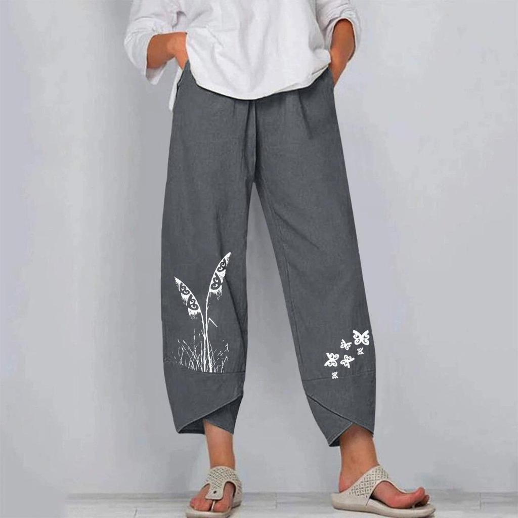Solid Color Plus Size Women's Simple and Loose Casual Cropped Pants Plain Wide Leg Harem Pants