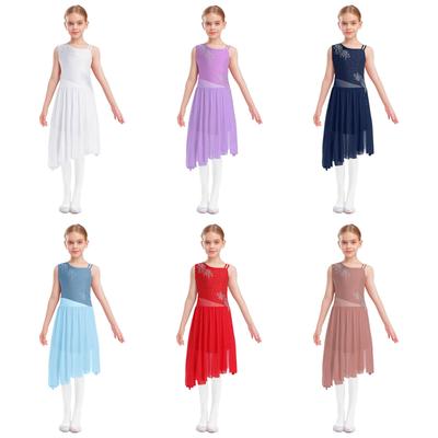 Vestidos Líricos para Niñas Sin Mangas Brillantes Pedrería Patrón de Flores Aсимétrico Abertura Lateral Ropa de Baile de Competición