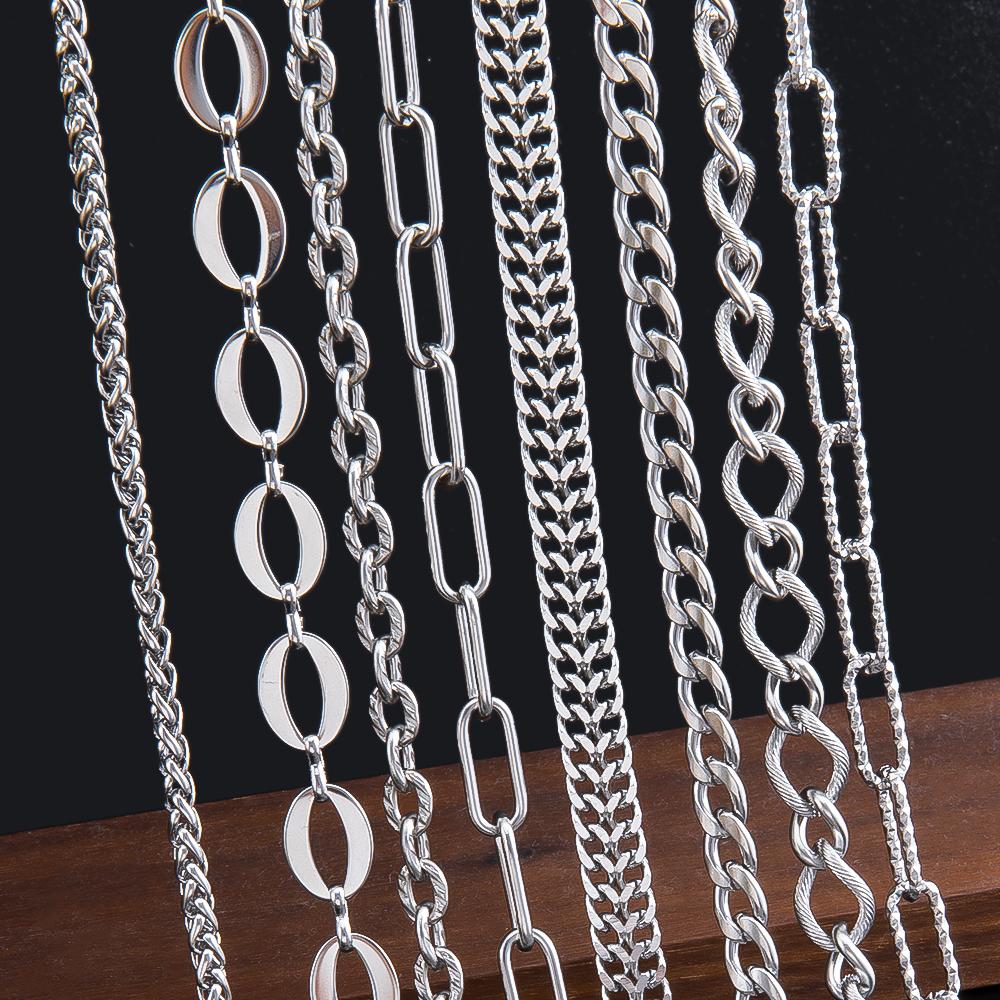 No Fade 1M Stainless Steel Cuban Keel Figaro Chain for Needlework DIY Chunky Necklace Bracelet Jewelry Making Materials Supplies