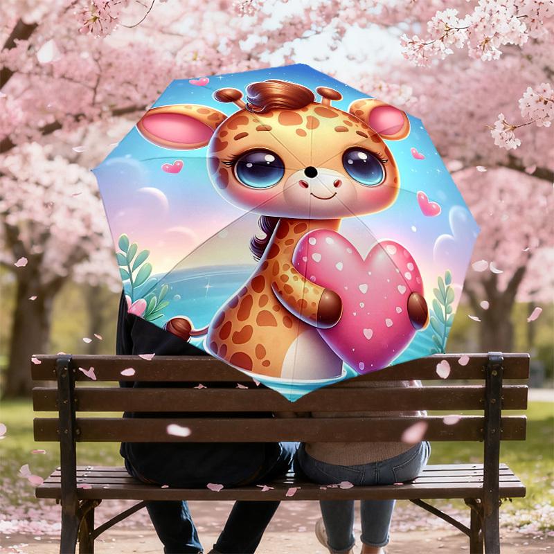 1pc Giraffe Heart Automatic Open/Close Umbrella Compact Folding Umbrella with 8-Rib Shaft for Women/Men, Elegant Birthday1245S
