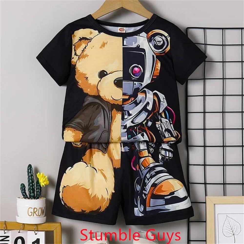 

Модный брендовый комплект футболок с изображением медведя для детей, летняя одежда в стиле аниме, спортивный костюм для мальчиков и девочек, топы из 2 предметов с коротким рукавом и принтом «Соник» 160