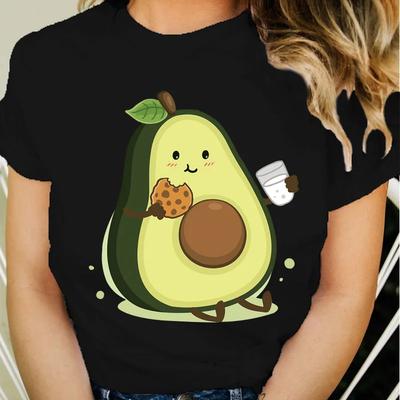 Piękna Koszulka z Awokado Damskie Topy Letnie Luźne Kreskówkowe Estetyczne Codzienne Koszulki Retro Harajuku Koszulki Damskie Street Wear
