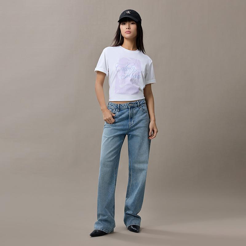 Calvin Klein Casual Commuter Graphic Letter Print Cotton Short Sleeve T-Shirt Women Tops 47F851G