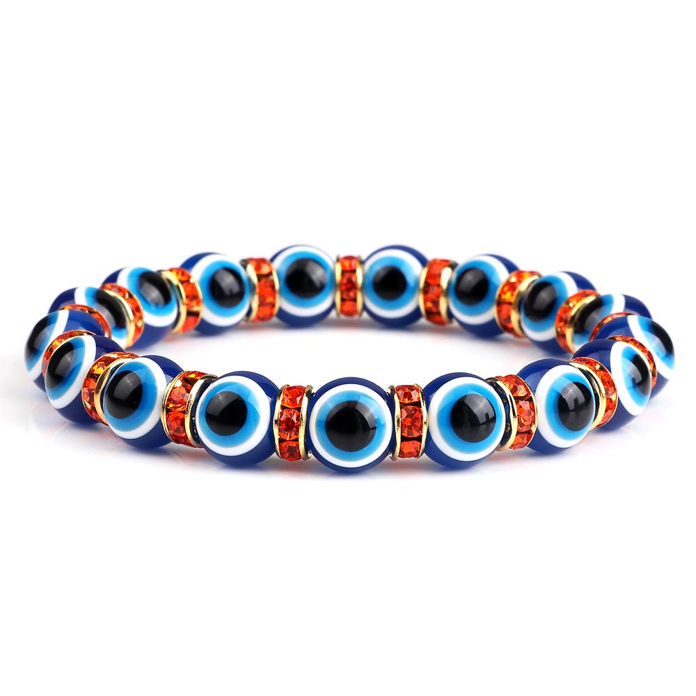 Devil's Eye Beaded Yoga Bracelet with Rhinestone Accents