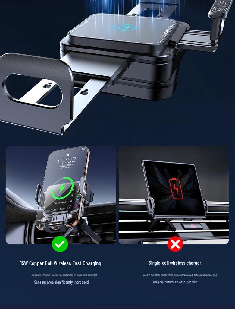 Four-Axis Wireless Car Charger & Phone Holder with Auto-Induction