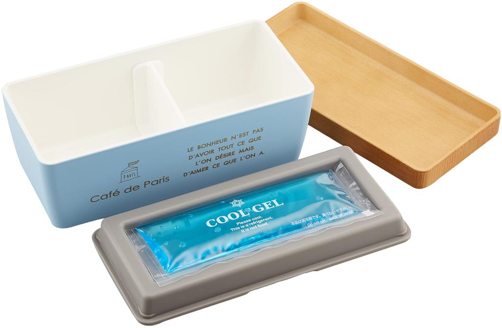 Showa BC de Paris Bento Wood 1 Includes Ice Made in 77146 Café Box, Grain, Blue, Tier, 600ml, Divided, Packs, Japan,