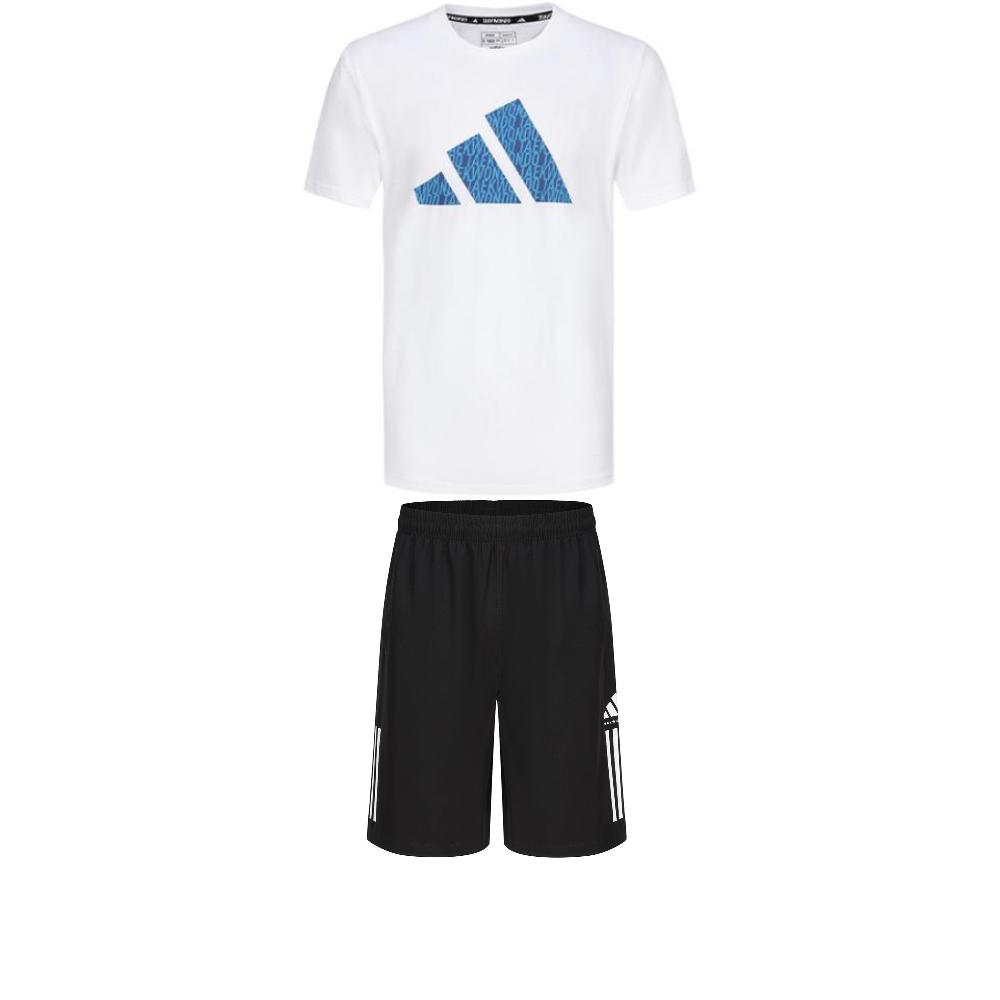 Adidas Taekwondo Round Neck Soft Pullover Short Sleeve T-Shirt Fashion Simple Drawstring Shorts Casual Sports Set ADICLTSPSTK-WBU+S21ATMSH1T-BW