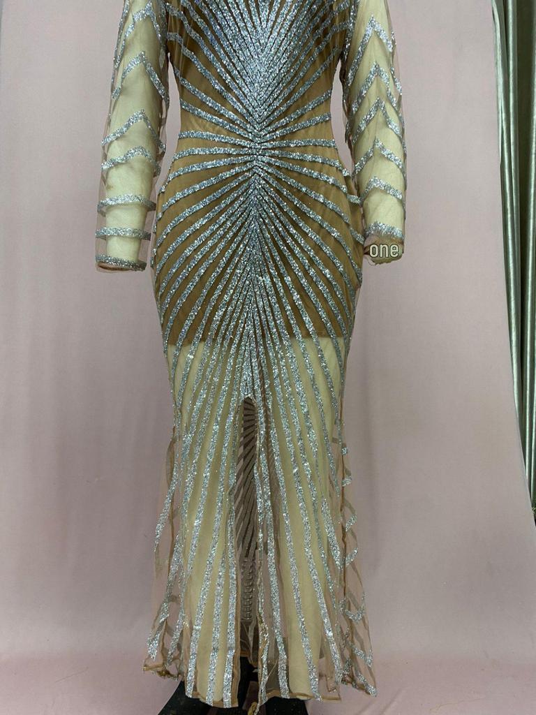 2025 Spring European & American Fashion Diamante Mesh Evening Gown with  Slit and Long Sleeves  buy at low prices in the Joom online store