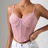Womens Lace Trim Camisole Top With Boned Corset Waist Cincher Shapewear Bodysuit Slimming Undergarment