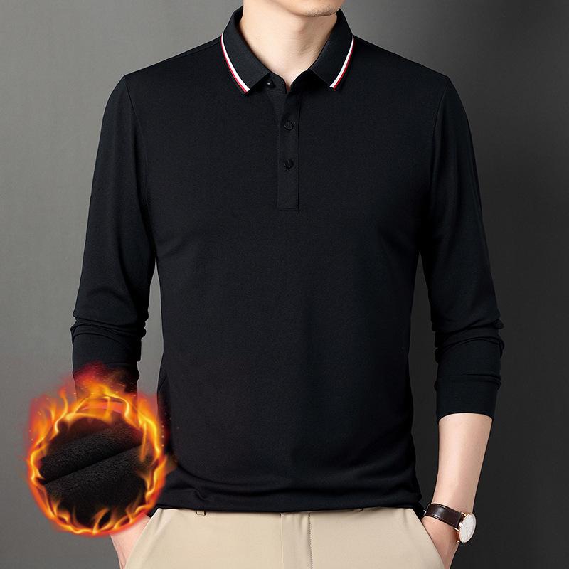 New Men's Polo Shirt Plus Velvet Thickening Long-sleeved T-shirt Men's Simple Business Youth Loose Large Size Dad Wear