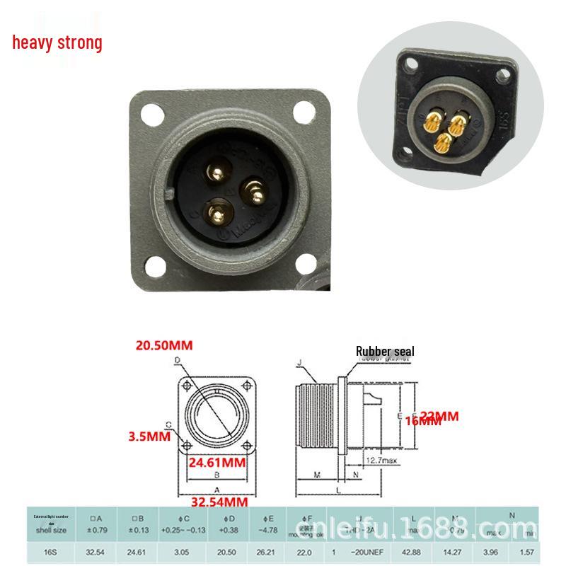 Heavy Duty 3-Pin US Standard Male/Female Connector Plug Receptacle MS3106A16S-10S+MS3102A16S-10P