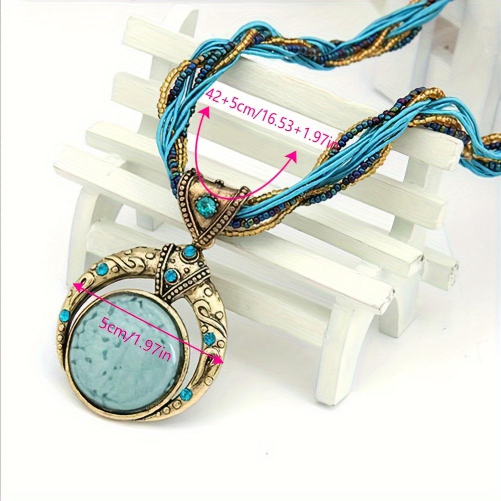 Colier cu margele de orez țesute manual Colier cu pandantiv cu piatră prețioasă rotundă boemă, ocazional, unisex, accesorii pentru gât