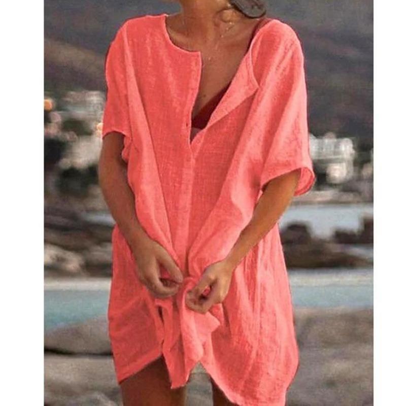 Women's Fashion Casual Summer Spring Solid Color Print Short Sleeve O-Neck Blouses & Shirts