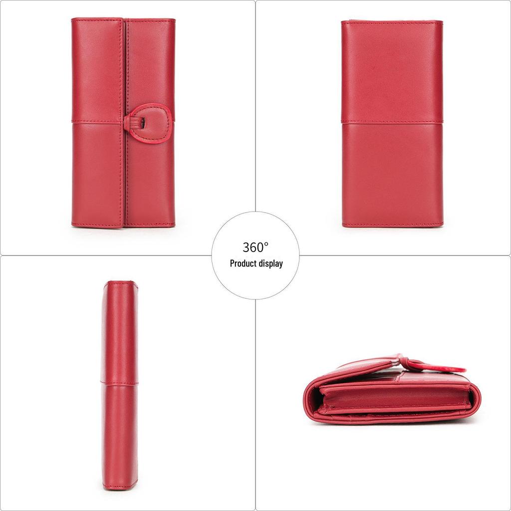 Genuine Leather Ladies' Long Wallet - Large Capacity, Multi-Card Slots, Simple, Fashionable Cowhide Handbag