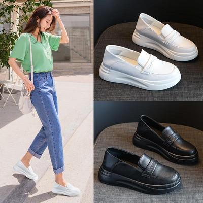 Herbst neue innen höhenerhöhende Damenschuhe Mary Jane vielseitige kleine Lederschuhe Damen echtes Leder explosive Slipper