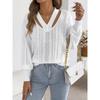 Women S Solid Color V Neck Long Sleeve Hollow Out Sweater