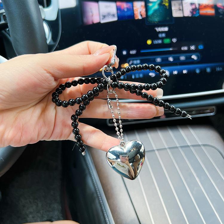 Korean Silver Bow Heart Phone Pendant Pearl Car Keychain Headphone Bag High-end Feel чёрный