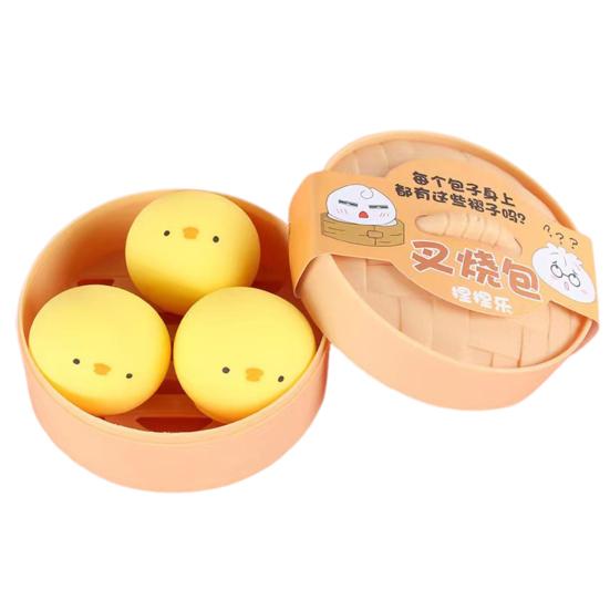1/2/3/4Pcs Stress Relief Steamed Bun Toy with Steamer Simulation Stuffed Bun Squeeze Sensory Toy Soft TPR
