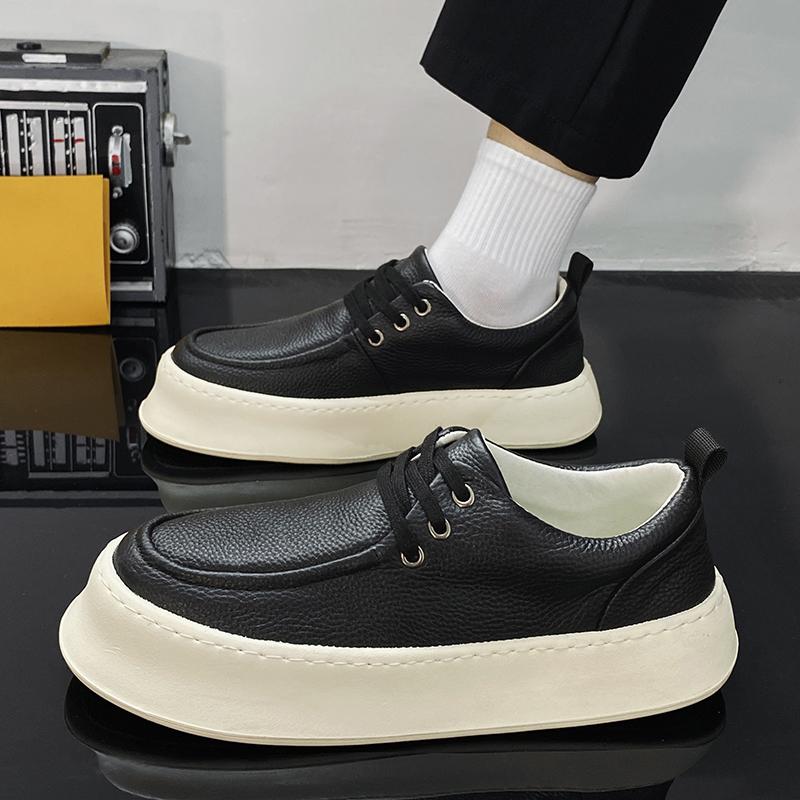 Beige Leather Casual Shoes Men Lace-up Platform Loafers for Men Classic Comfort Men's Driving Shoes Light chaussures homme cuir