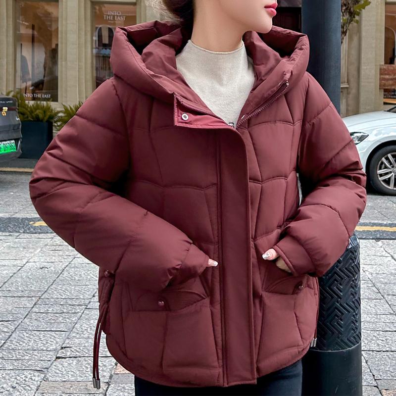 

Модные зимние женские куртки с капюшоном, свободные, толстые, теплые, короткие парки, женское пальто 2XL вино красного