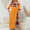 Women's Summer Round Neck Half Sleeve Irregular Printed Casual Long Skirt