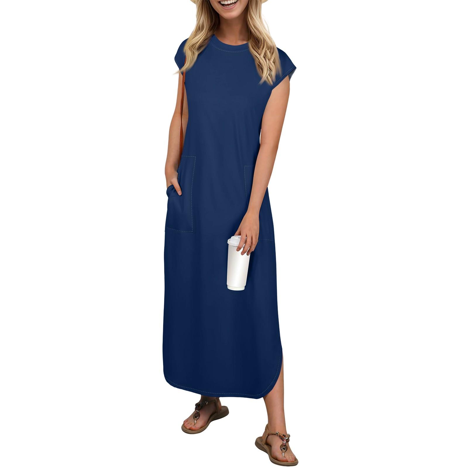 

Ladies Fashion Casual Beach Vacation Color Sundress Knee-length Beach Skirt With Pocket Skirt XXXL