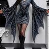 Elementy Halloweenowe Damska Sukienka z Dekoltem V i Rękawami Nietoperz 3D Krótka Sukienka