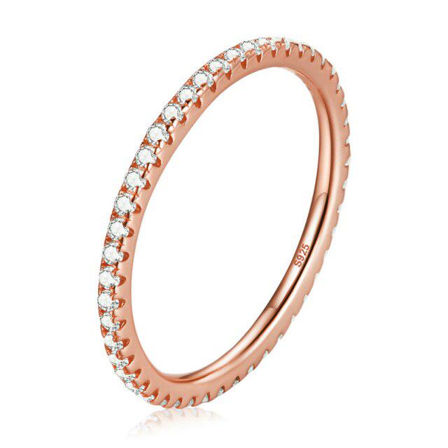 New Trendy Rainbow Simulated Diamond Stackable 925 Sterling Silver Eternity Ring for Women Wedding Finger Band Gift Z30