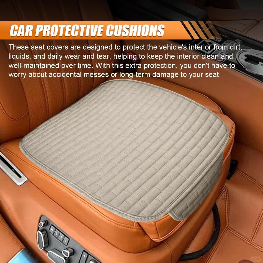 Car Front Seat Cover, Breathable Linen Automotive Seats Cushion, Anti-Slip Vehicle Seat Pad With Storage Pocket, Universal Auto Seats Protection Mat