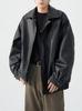 Men's Retro Casual American-Style Motorcycle Jacket: Plus Velvet, Thick, Warm, Trendy, and Loose-Fitting for Couples.