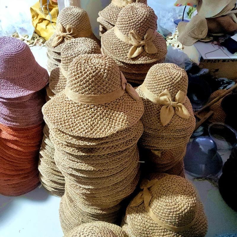 New summer small fresh sun hat straw hat women's small bucket hat simple bow versatile sun hat