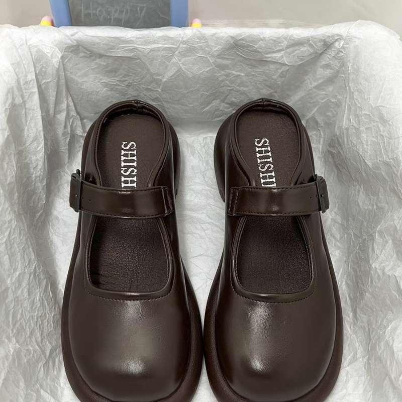 Flat-bottomed Bag Head Slippers, Thickened Summer Wear 2025 New Half-tray Single Shoes, British Style Shoes, Spring and Autumn