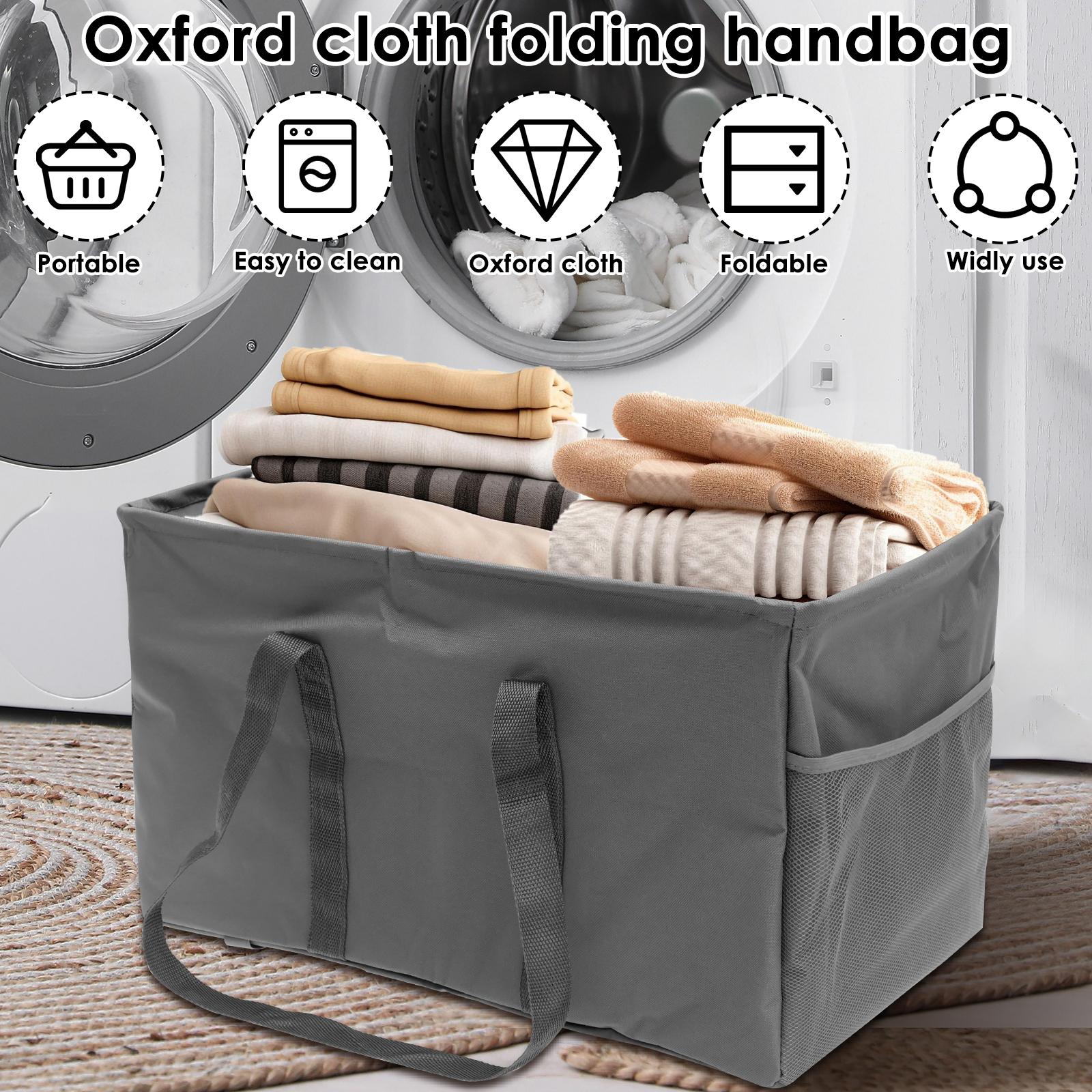50L Large Folding Storage Bag Reusable Dirty Laundry Basket Grocery Shopping Bag Oxford Cloth Tote Pouch Handbag nero